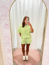 Cozy Two Piece Loungewear Stripped Set - Green and Cream