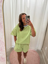 Cozy Two Piece Loungewear Stripped Set - Green and Cream