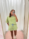 Cozy Two Piece Loungewear Stripped Set - Green and Cream