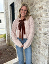 Bow Tie Closure Cable Knit Cardigan Blush full style