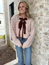 Bow Tie Closure Cable Knit Cardigan Blush products