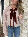 Bow Tie Closure Cable Knit Cardigan Blush bow details 