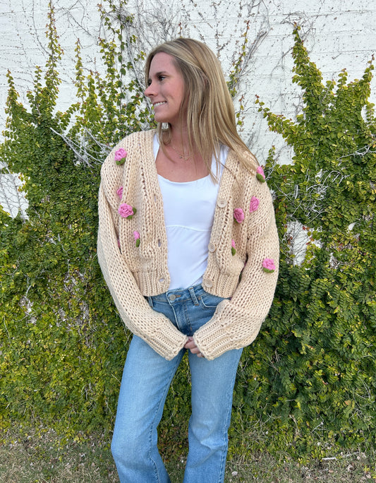 Jenny 3D Rose Knit Sweater Cardigan