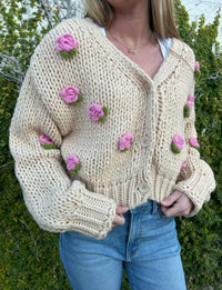 Jenny 3D Rose Knit Sweater Cardigan details