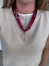 Maroon Scarf Necklace with Gold and Pearl Heart Pendant – Elegant Multi-Way Accessory