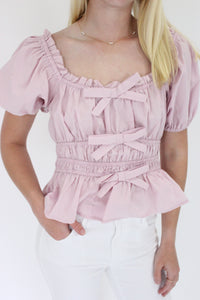 Mauve Elegance Peplum Top front details