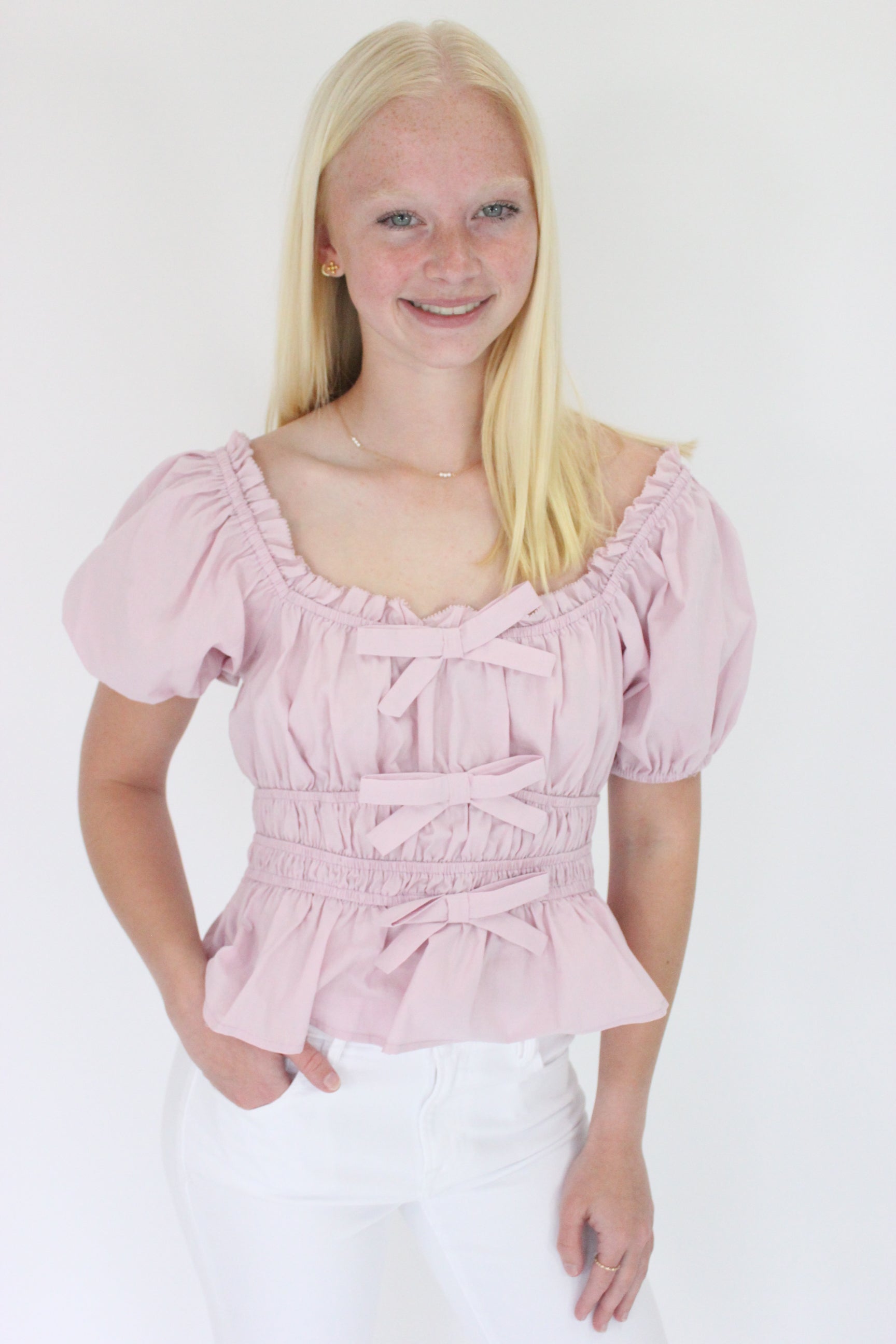 Mauve Elegance Peplum Top hand tin pocket