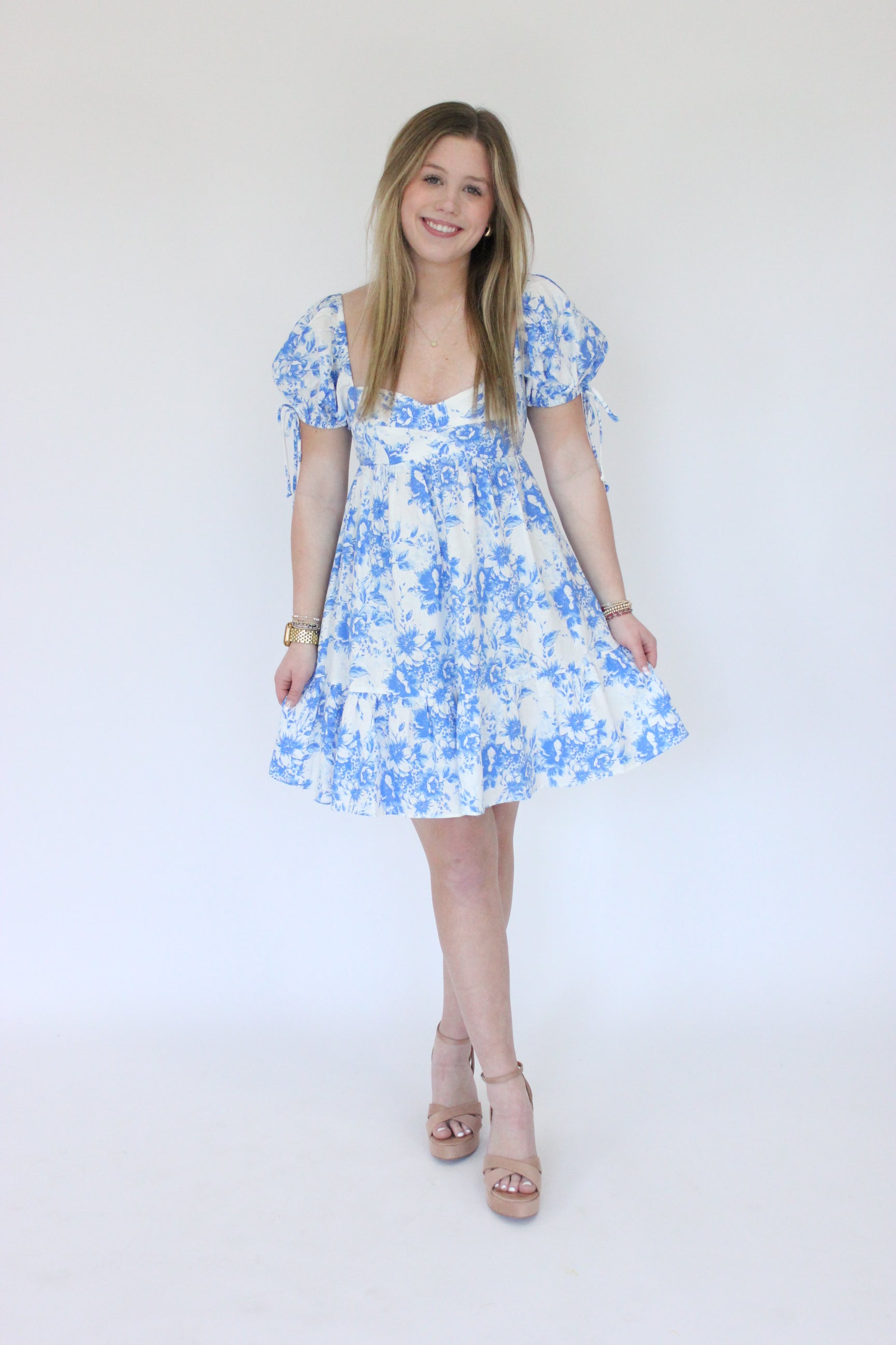 Olivia Floral Baby Doll Dress -Blue 