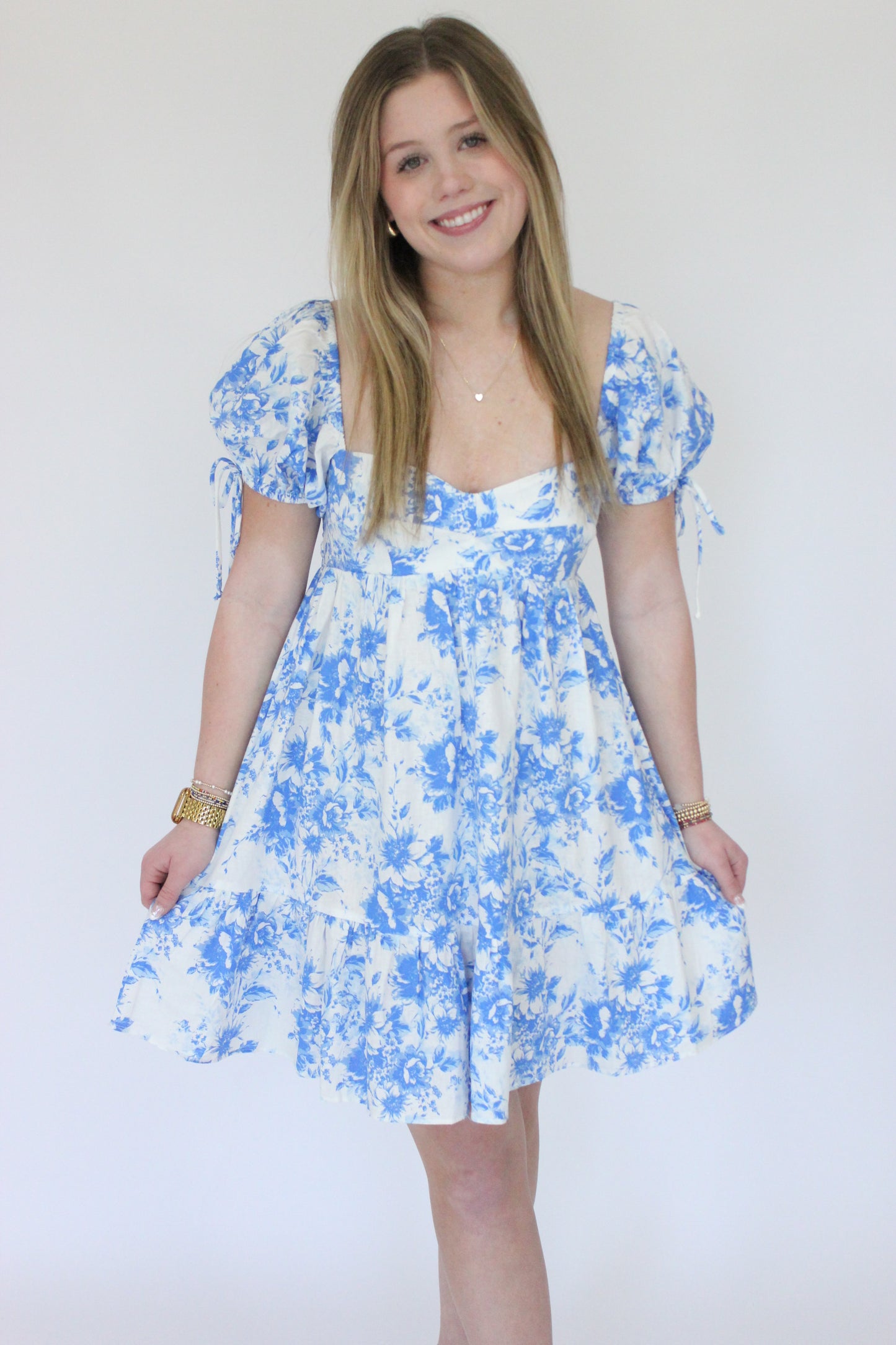 Olivia Floral Baby Doll Dress -Blue  Styled