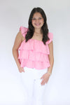 Southern Sweetheart Tiered Ruffle Top - Pink side smile