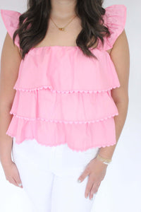 Southern Sweetheart Tiered Ruffle Top - Pink ruffle details