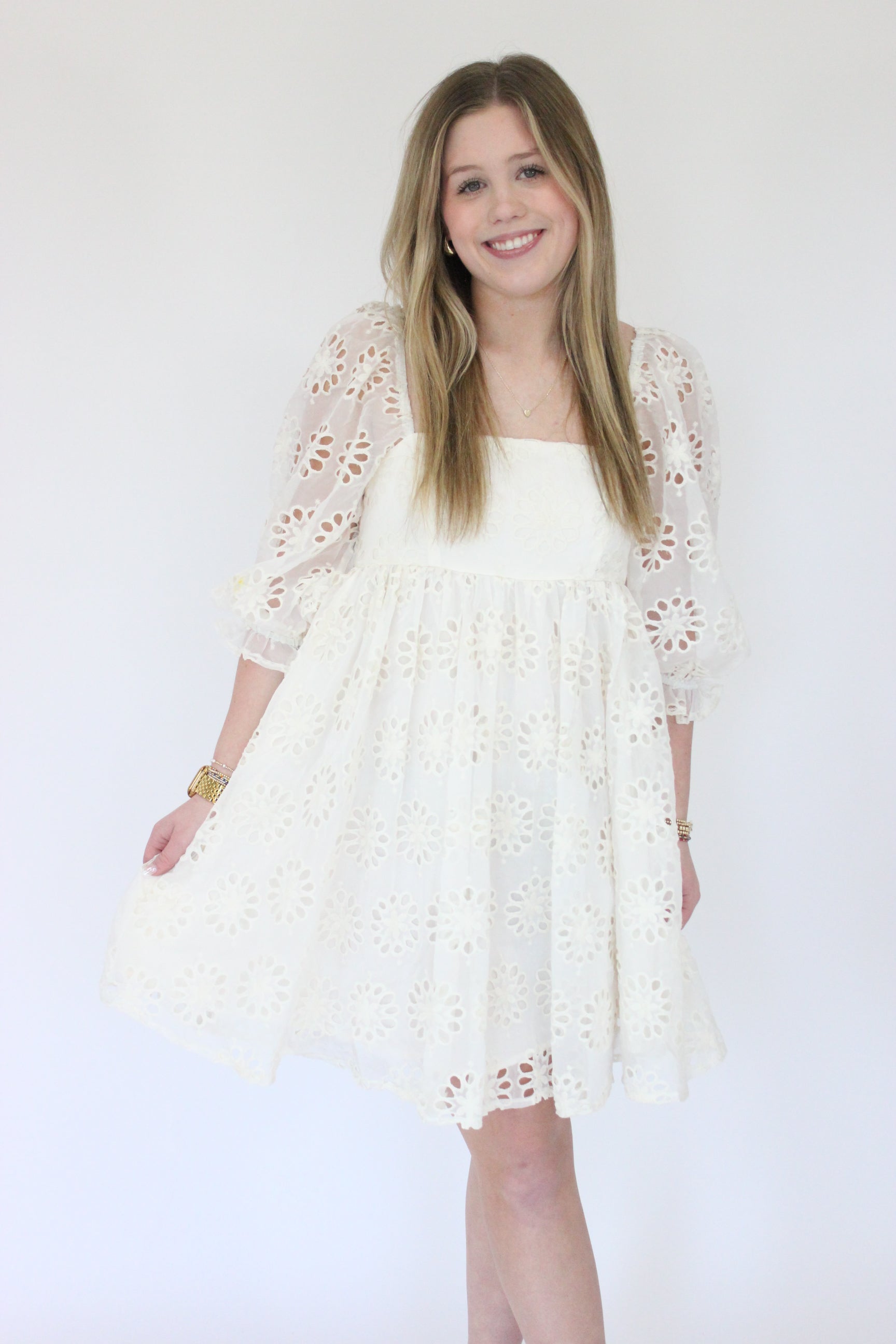 Magnolia Floral Dress - White 