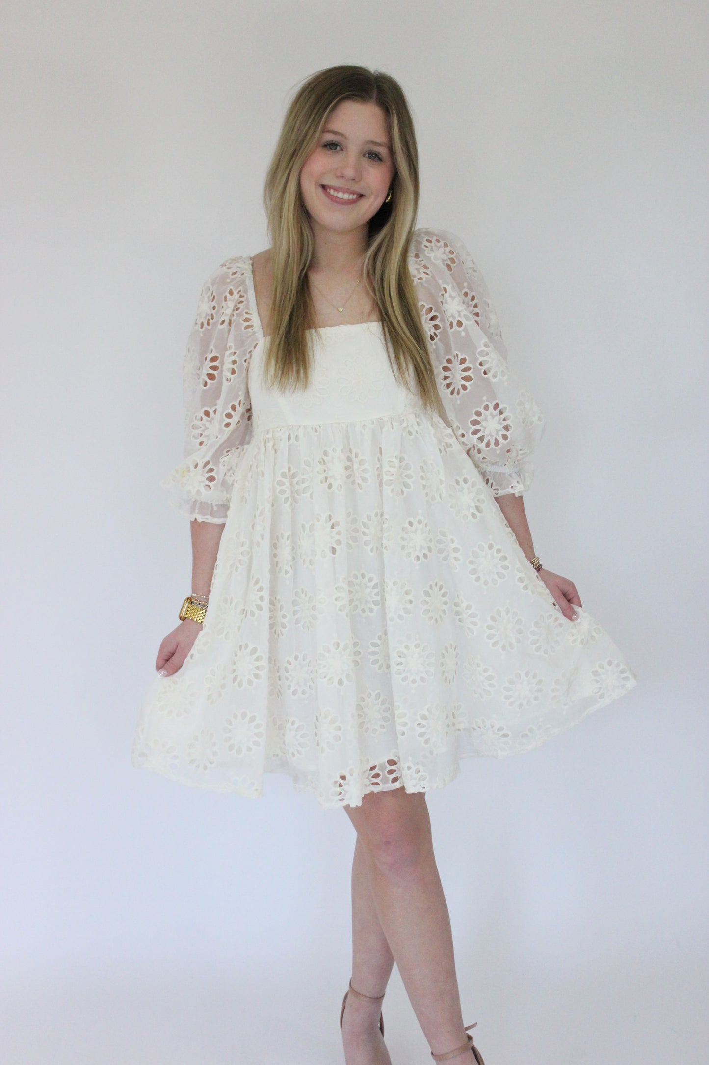 Magnolia Floral Dress - White Styled