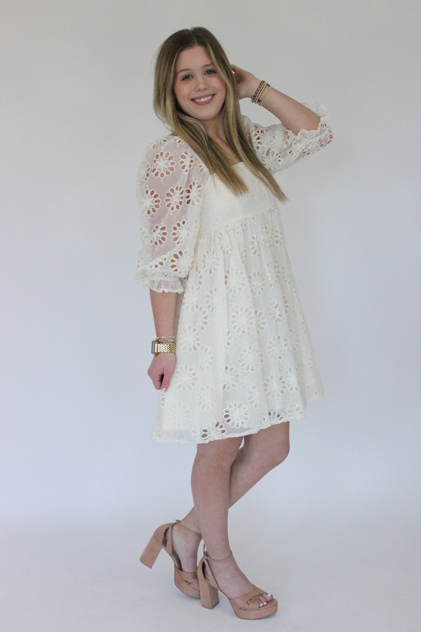 Magnolia Floral Dress - White Side