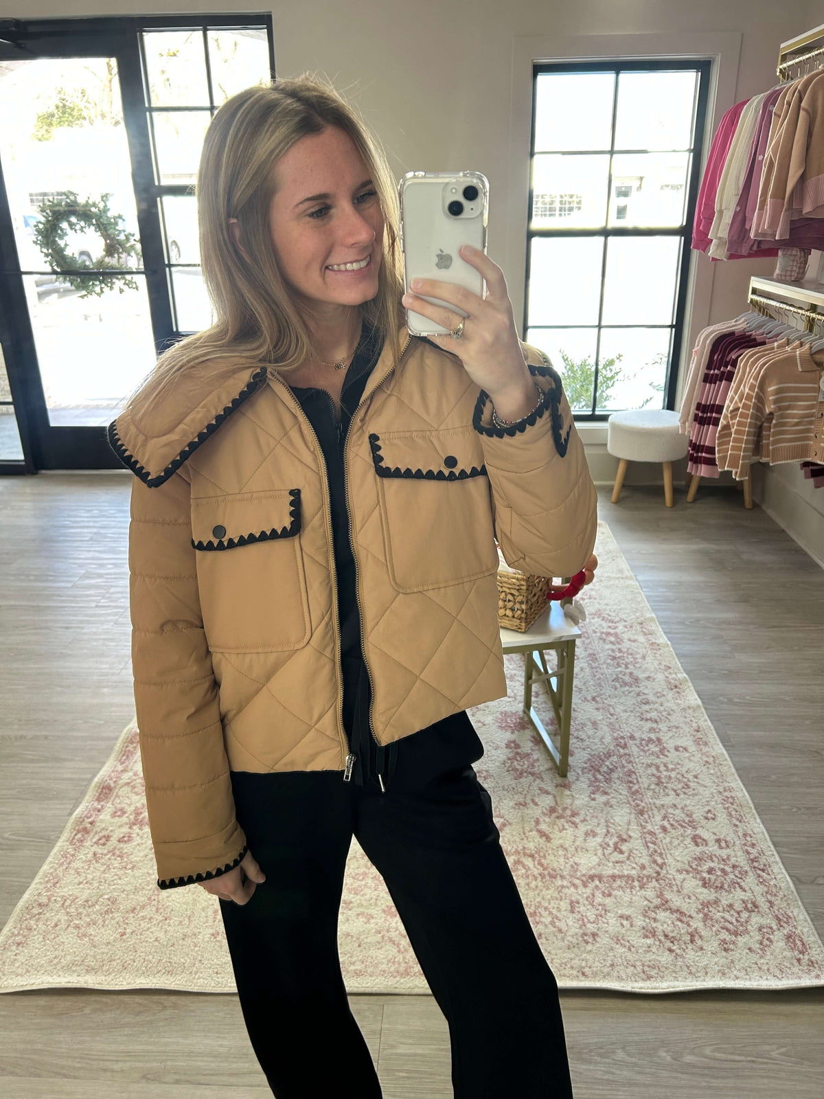 Polly Front Zipper Quilted Jacket Styled