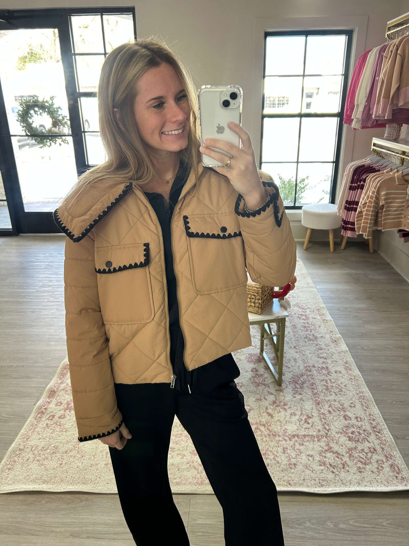 Polly Front Zipper Quilted Jacket Styled