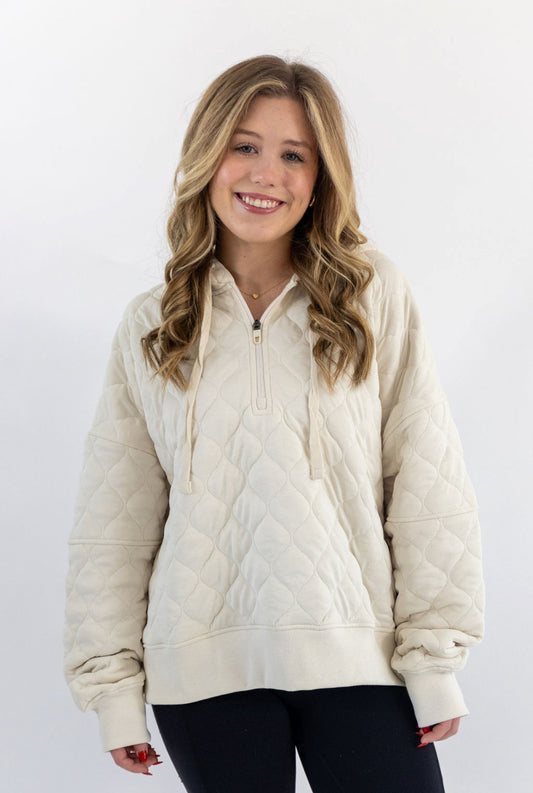 Cozy Quilt Quarter Zip-Up - Bone