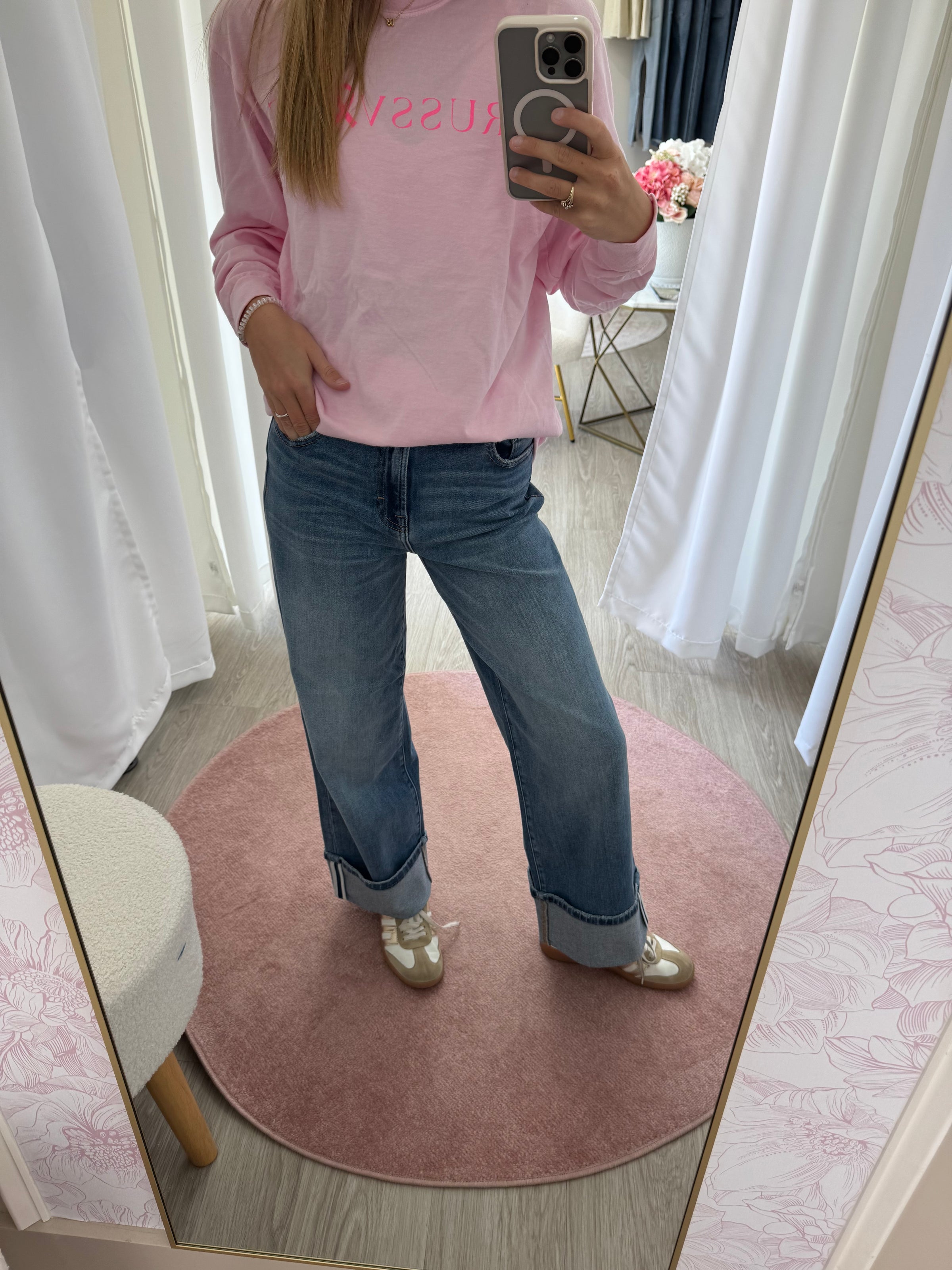 Hidden High Rise Cuff Jeans – Medium Wash
