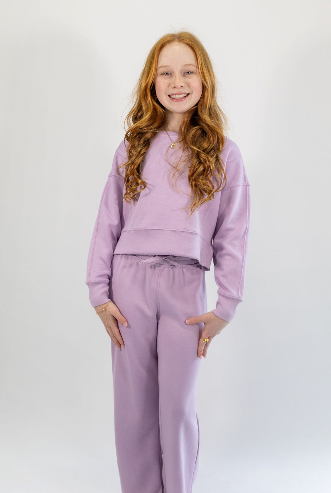 Scuba Side Slit Pullover and Pant Set - Fair Orchid