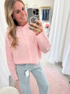 Lightweight pink cardigan sweater with button front – cozy knit women’s layering piece