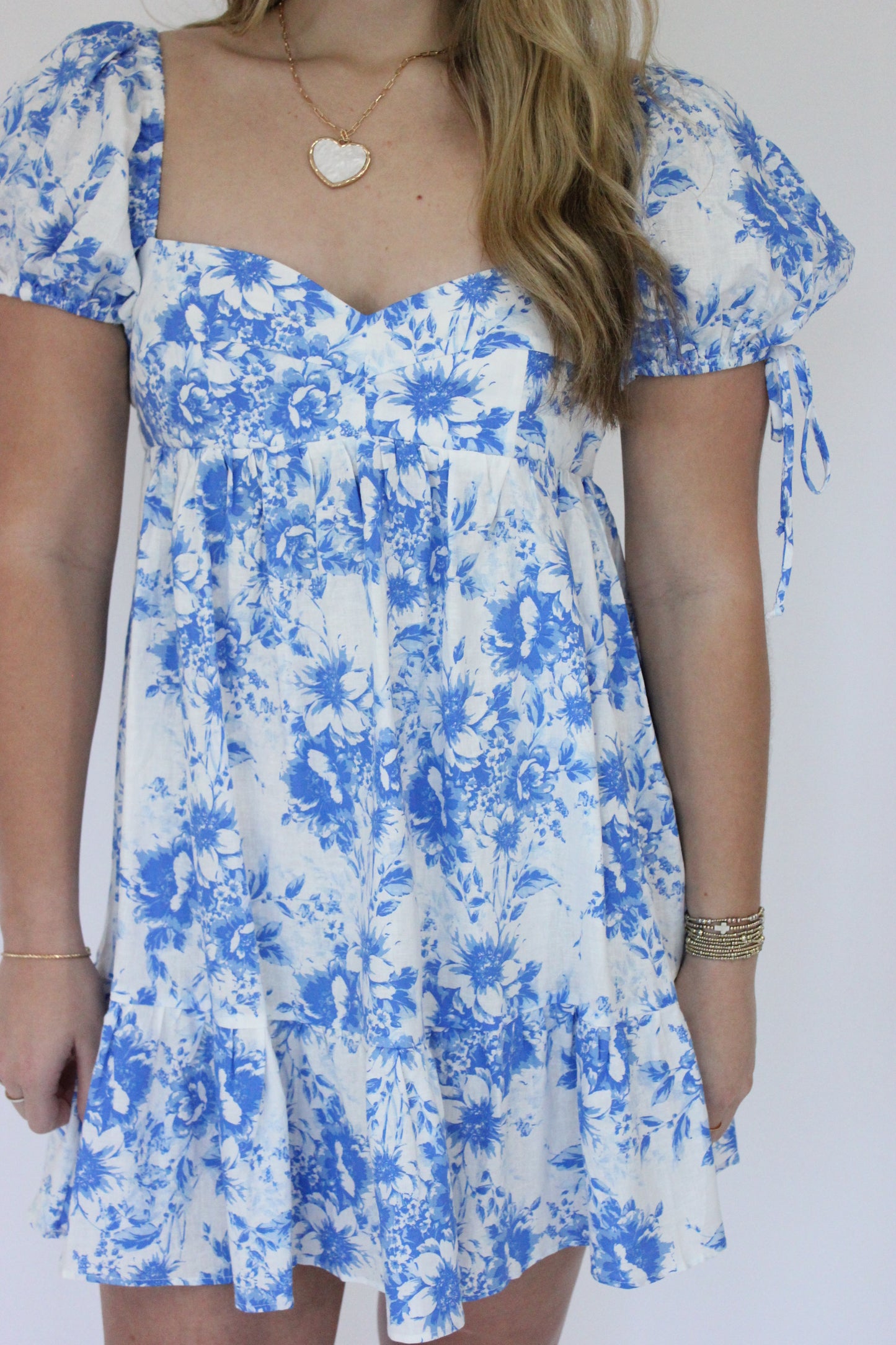 Olivia Floral Baby Doll Dress -Blue details