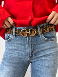 Avery Leopard Faux Leather Double Belt Set – Black, Brown & Tan