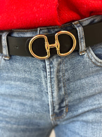 Avery Black Faux Leather Belt – Classic Gold Buckle Essential