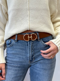 Avery Camel Faux Leather Belt – Classic Gold Buckle Essential