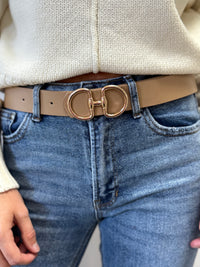 Avery Blush Brown Faux Leather Belt – Classic Gold Buckle Essential