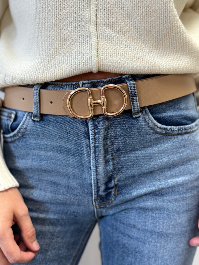 Avery Blush Brown Faux Leather Belt – Classic Gold Buckle Essential
