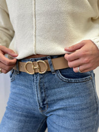 Avery Blush Brown Faux Leather Belt – Classic Gold Buckle Essential