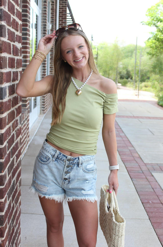 off-shoulder-green-top-denim-shorts-summer-outfit.jpg
