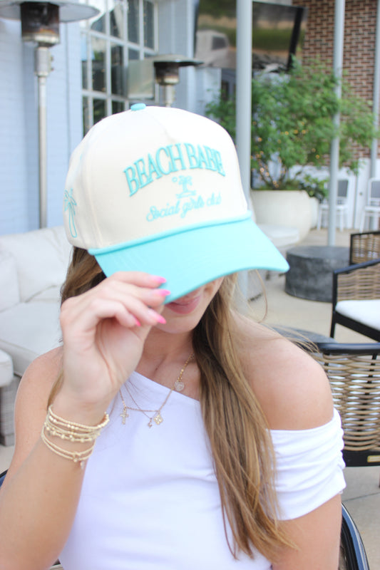 Beach Babe Trucker Hat – Aqua Blue & Cream | Social Girls Club Cap