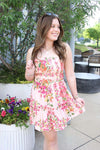 Sunset Bloom Strapless Smocked Mini Dress