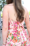 Sunset Bloom Strapless Smocked Mini Dress