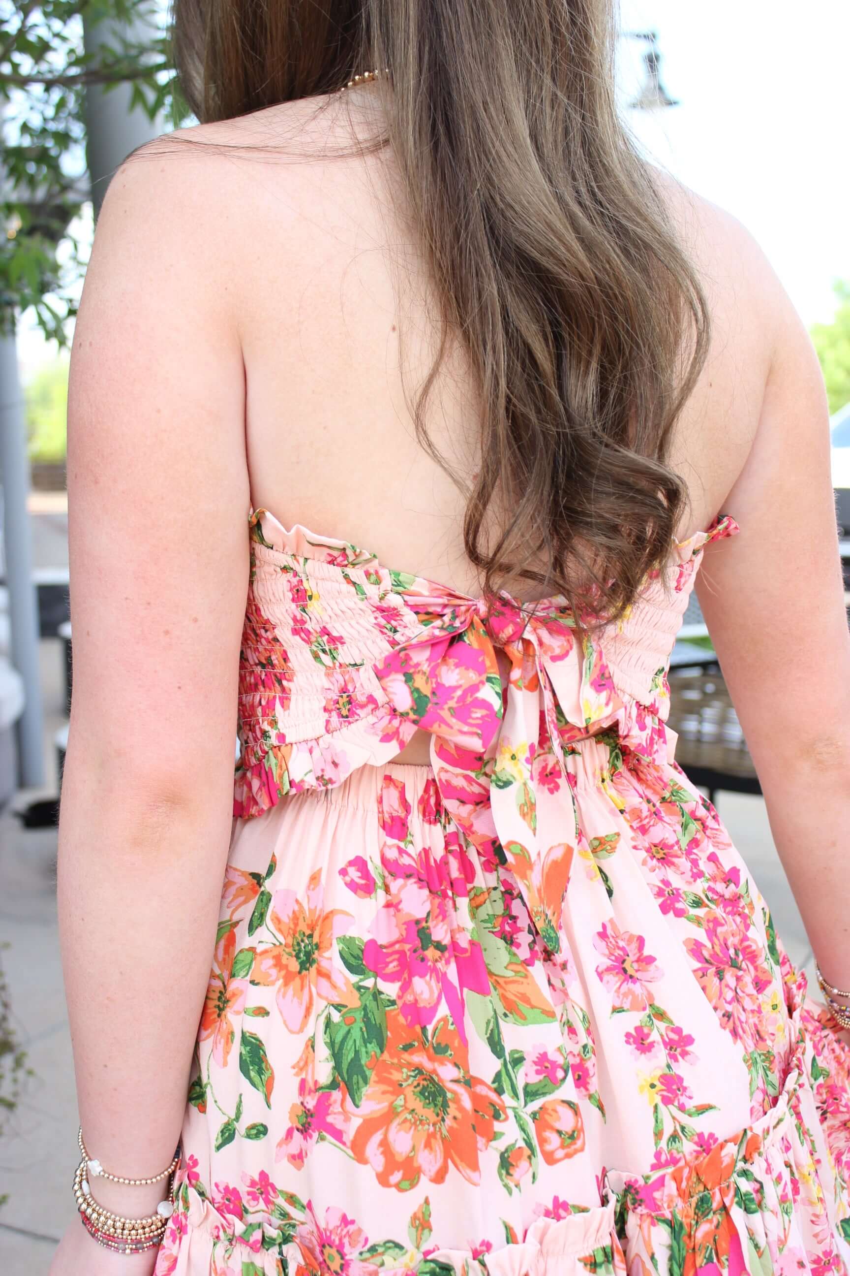 Sunset Bloom Strapless Smocked Mini Dress