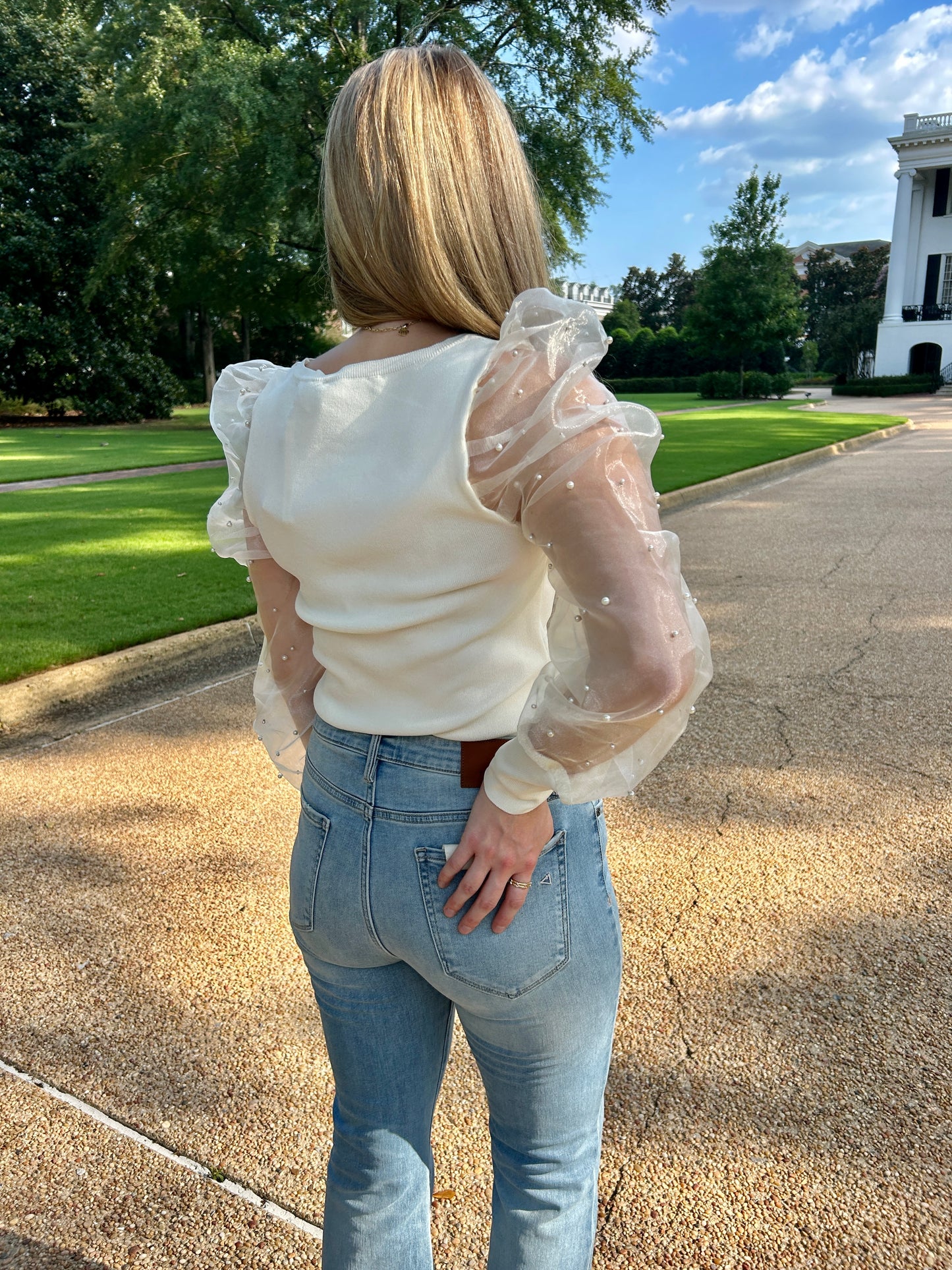 London Pearl Sleeve Detail Top - Cream