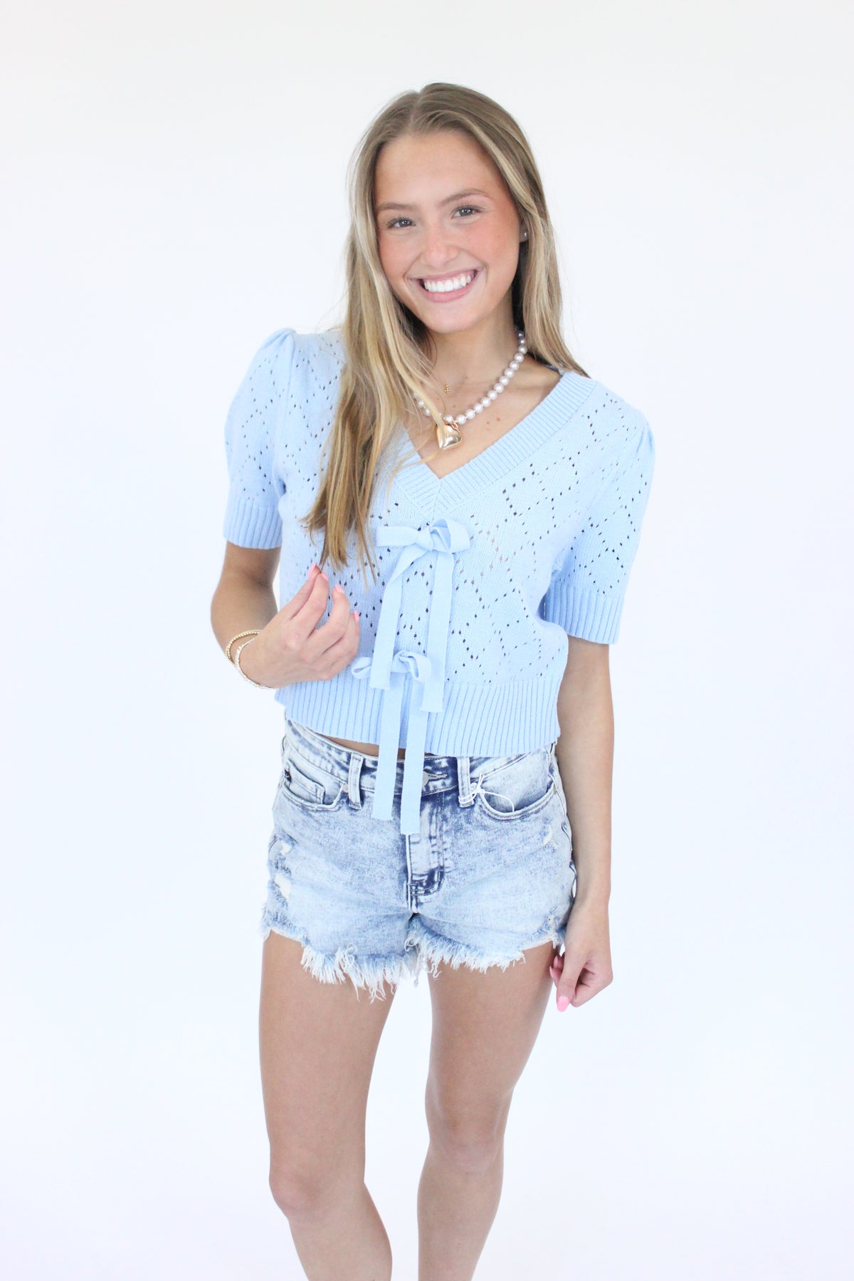 Bluebonnet Breeze Knit Top Hand in hair
