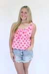 Pretty in Pink One-Shoulder Ruffle Top hands in pocket