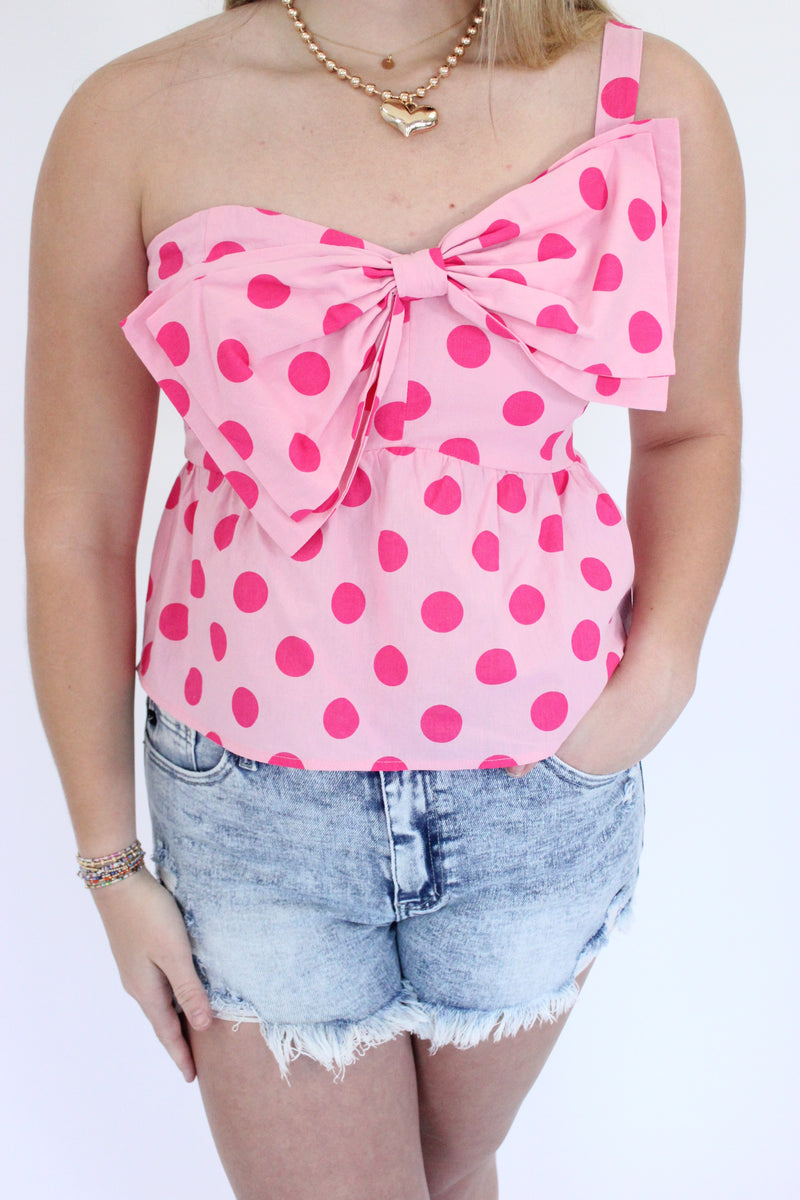 Pretty in Pink One-Shoulder Ruffle Top detail