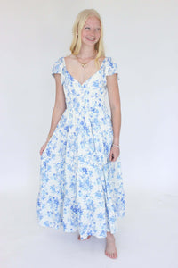 Sweetheart Print Dress - Blue