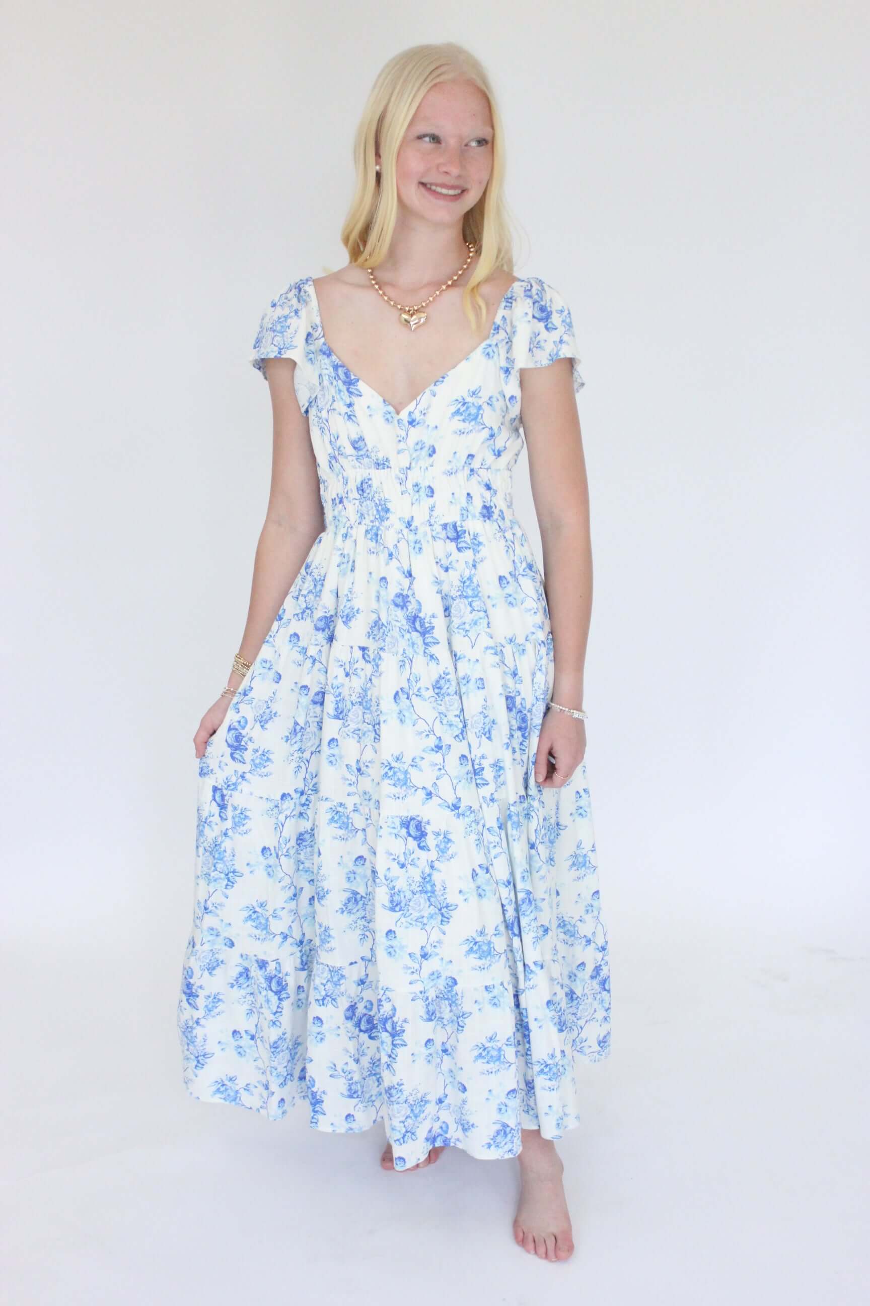 Sweetheart Print Dress - Blue