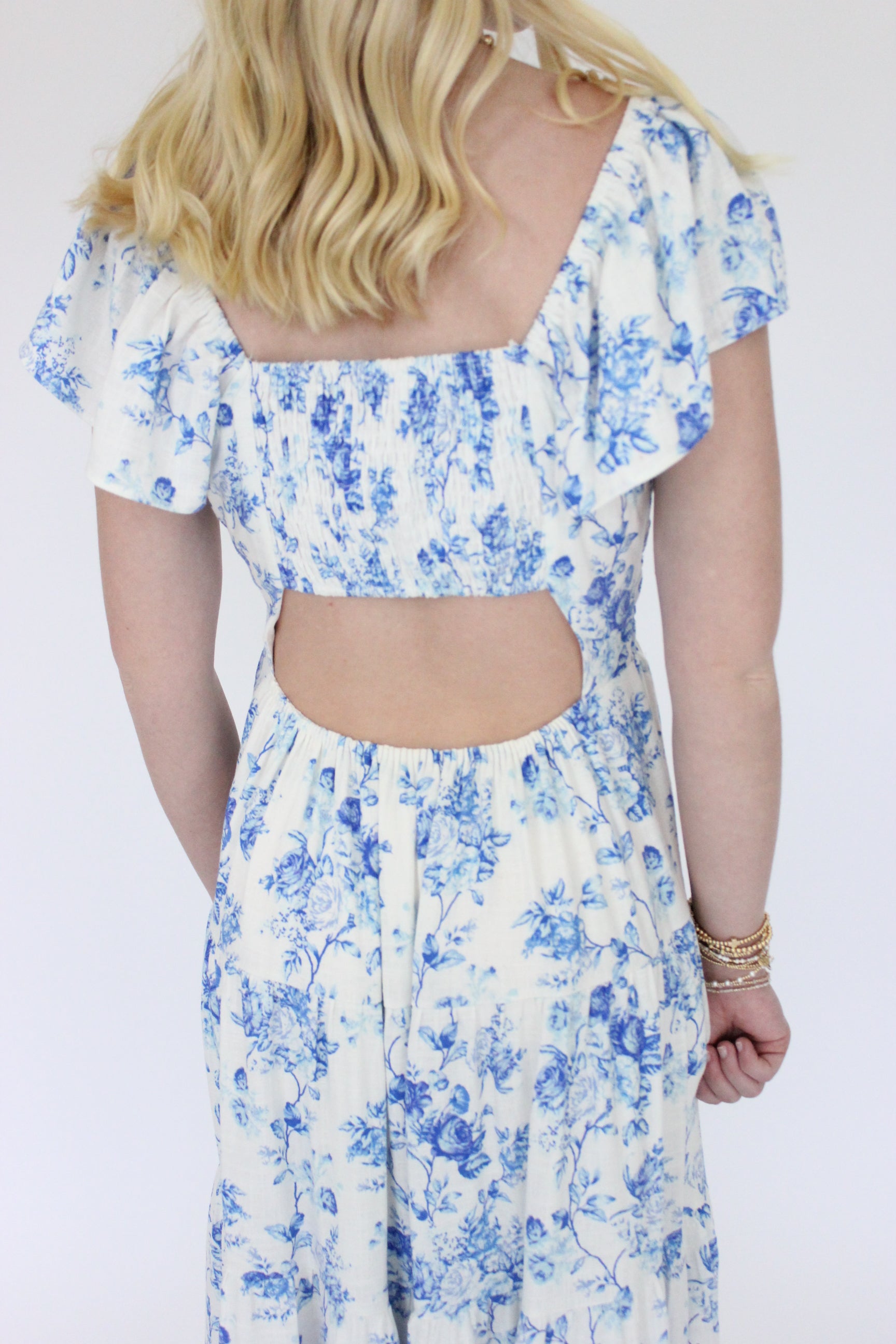 Sweetheart Print Dress - Blue Back details
