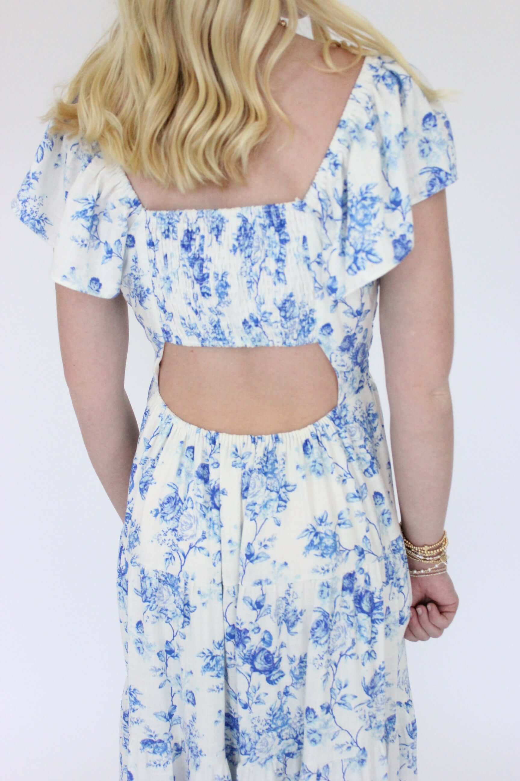 Sweetheart Print Dress - Blue Back details