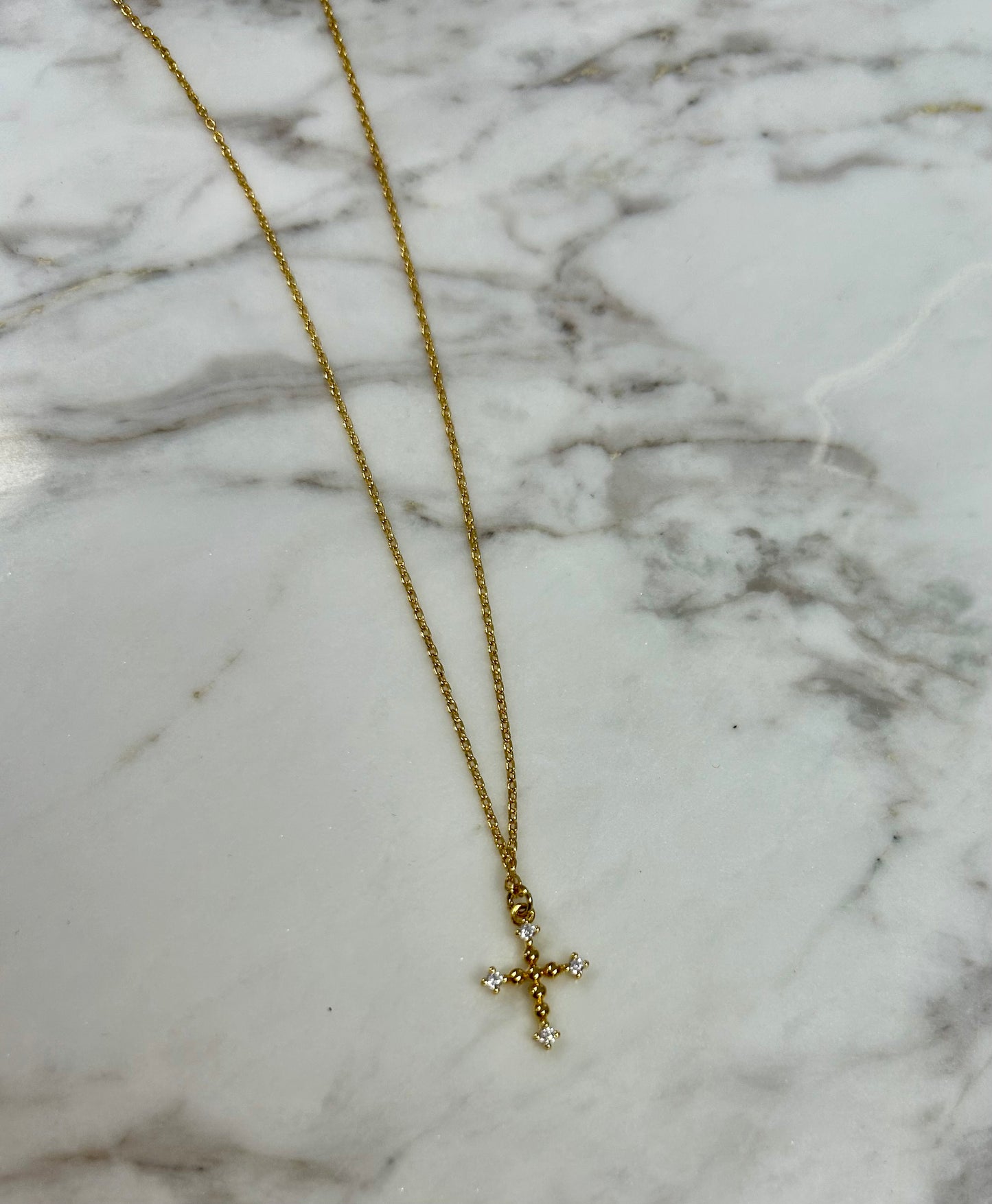 GOLD CZ CROSS NECKLANCE