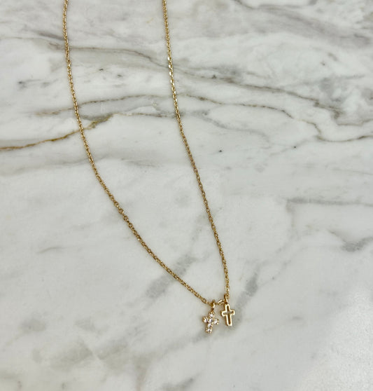 Double Mini Cross Necklace - Gold