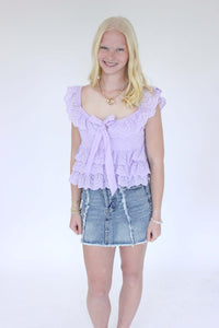 Fields Ruffle Top - Lavender side details