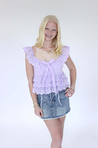 Fields Ruffle Top - Lavender pose