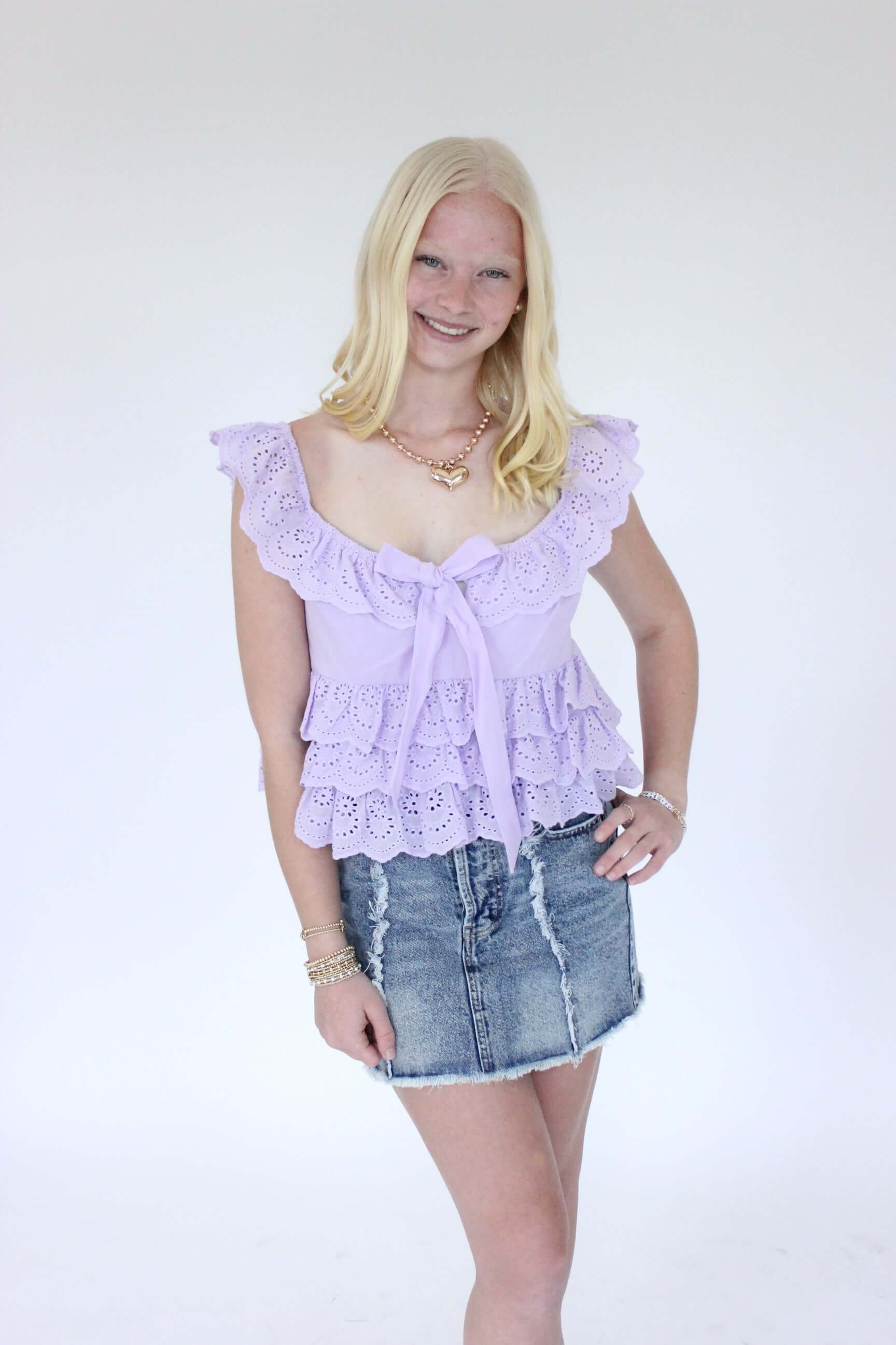 Fields Ruffle Top - Lavender pose