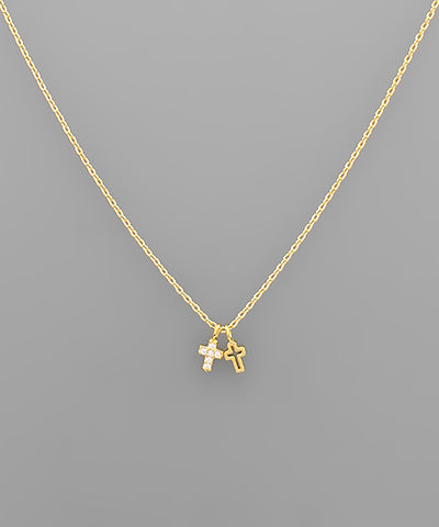 Double Mini Cross Necklace - Gold